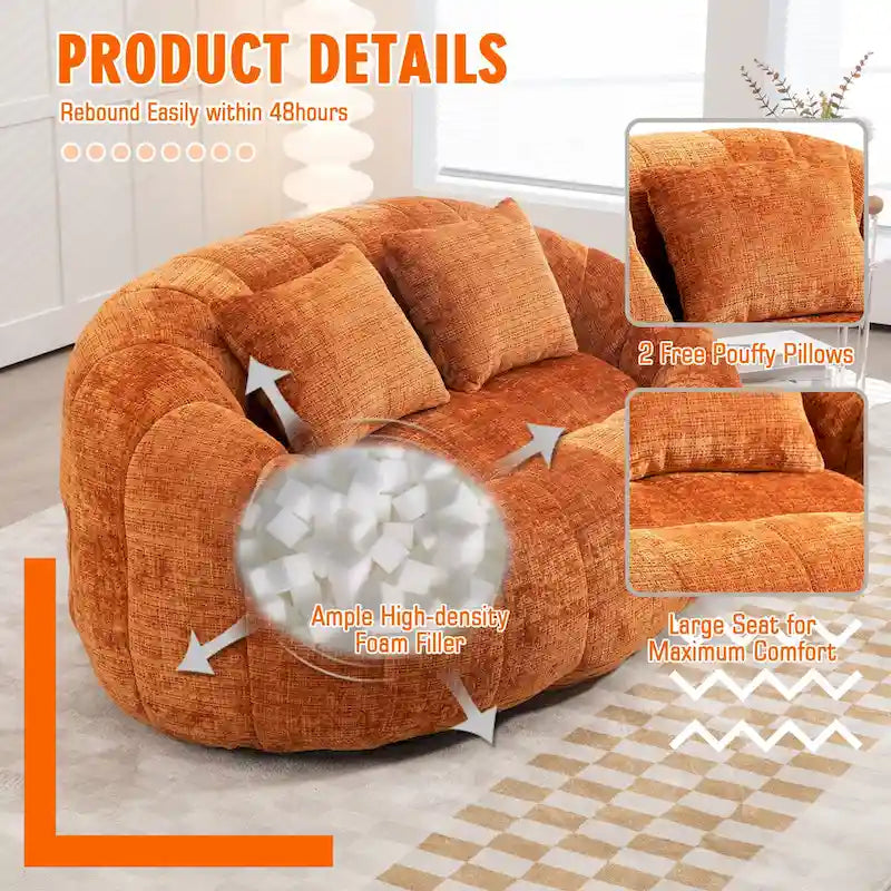 Chenille High Back Bean Bag Loveseat Sofa