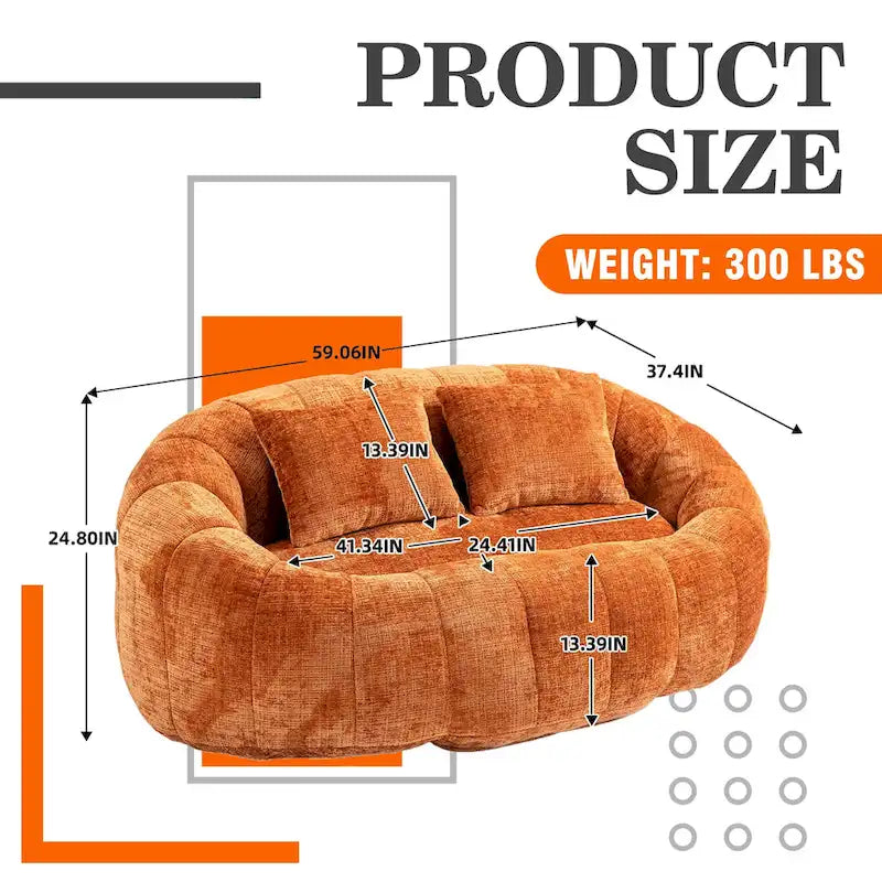 Chenille High Back Bean Bag Loveseat Sofa