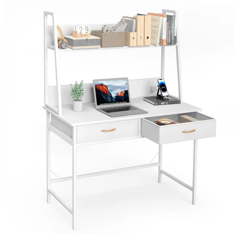 Scrivania per computer con presa di corrente e libreria