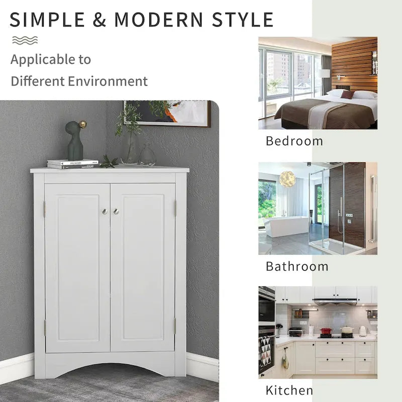 32-Inch 2-Door Corner Cabinet with Adjustable Shelves