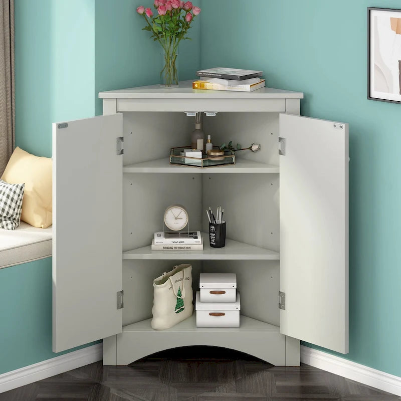 32-Inch 2-Door Corner Cabinet with Adjustable Shelves