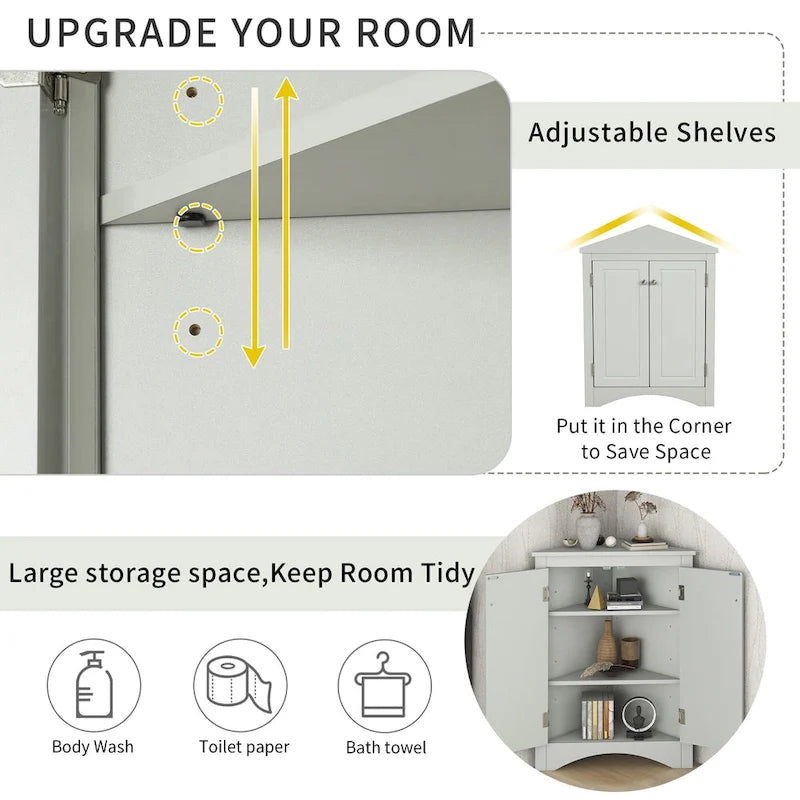 32-Inch 2-Door Corner Cabinet with Adjustable Shelves
