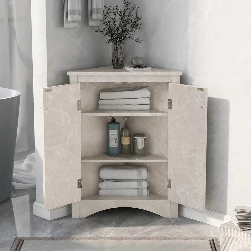 32-Inch 2-Door Corner Cabinet with Adjustable Shelves