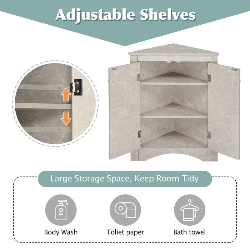 32-Inch 2-Door Corner Cabinet with Adjustable Shelves