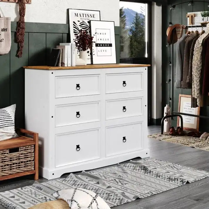 6-Drawer Wood Dresser with Pine Construction